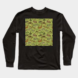 Green vintage snake pattern Long Sleeve T-Shirt